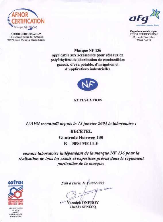 NF136 certificat