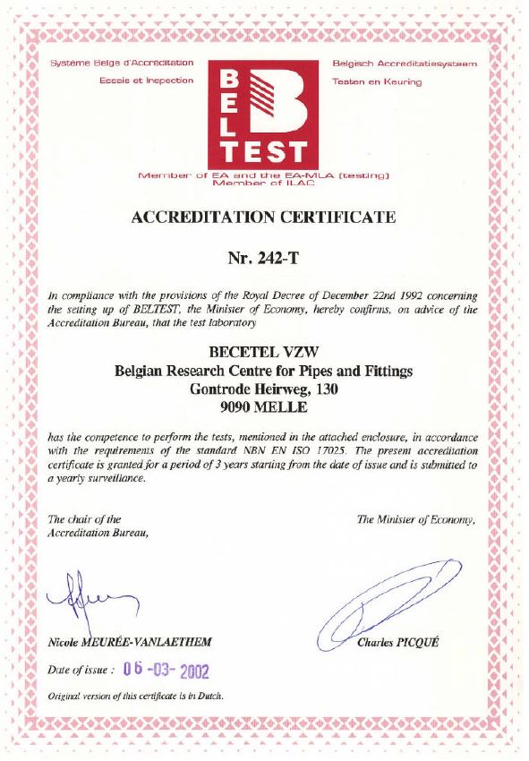 BELTEST certificat 2002